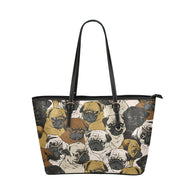 pug vintage Leather Tote Bag/Small