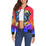 pug wwater color All Over Print Bomber Jacket for Women (Model H19)